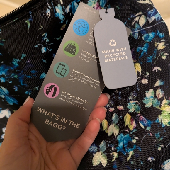 NWT Baggallini Black and Blue Floral Shoulder Bag - Picture 7 of 10